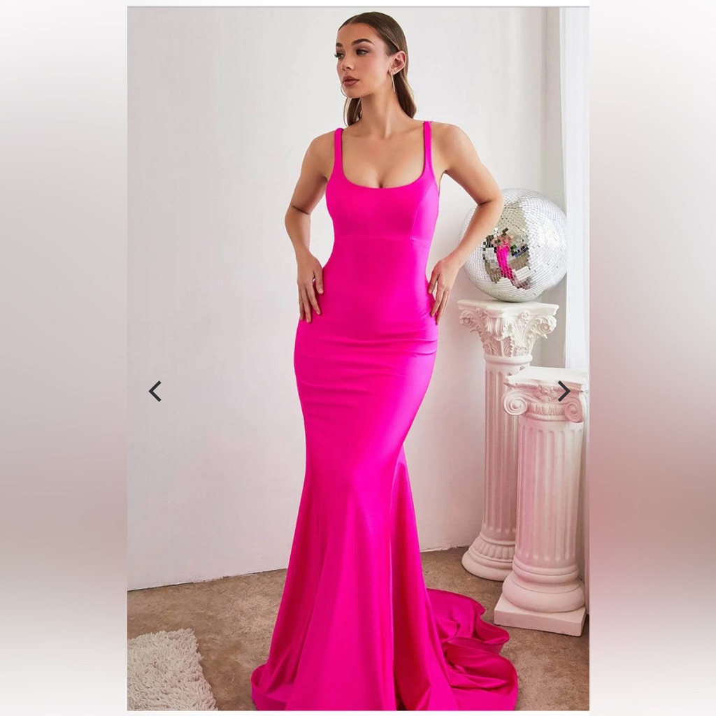 Ladivine Cinderella Low Back Fuschia Mermaid Dress With Flowing Train